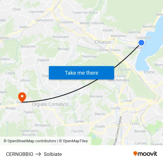 Cernobbio to Solbiate map