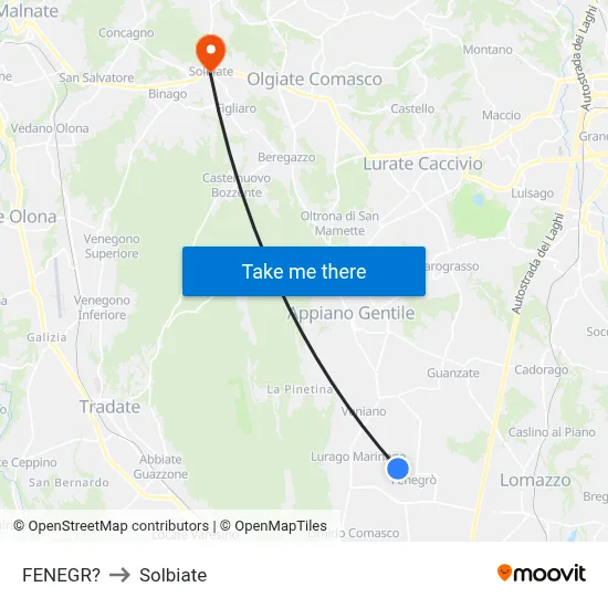 Fenegro to Solbiate map