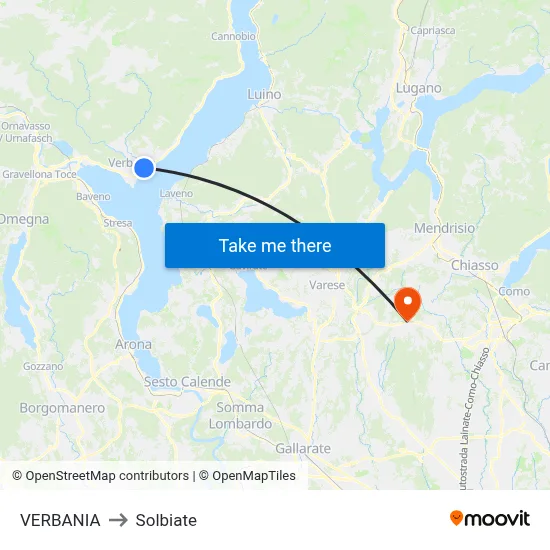 Verbania to Solbiate map