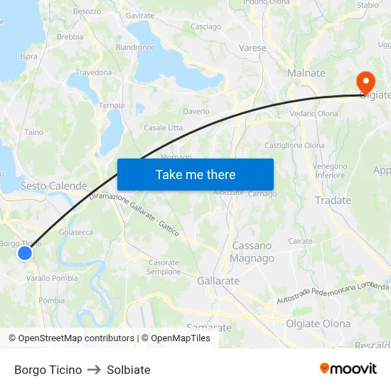 Borgo Ticino to Solbiate map