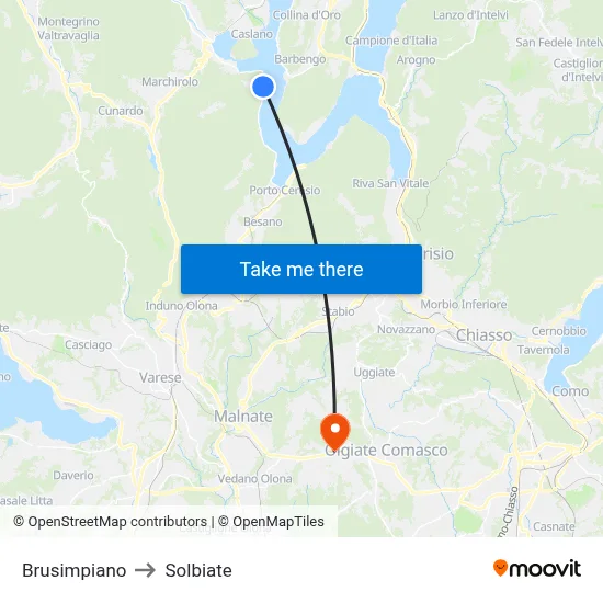 Brusimpiano to Solbiate map