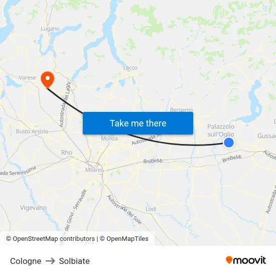 Cologne to Solbiate map