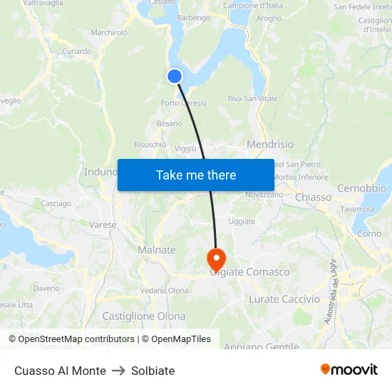 Cuasso Al Monte to Solbiate map