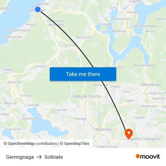 Germignaga to Solbiate map