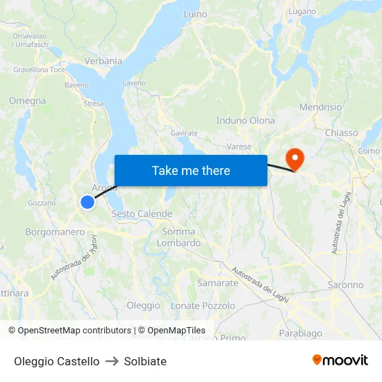 Oleggio Castello to Solbiate map
