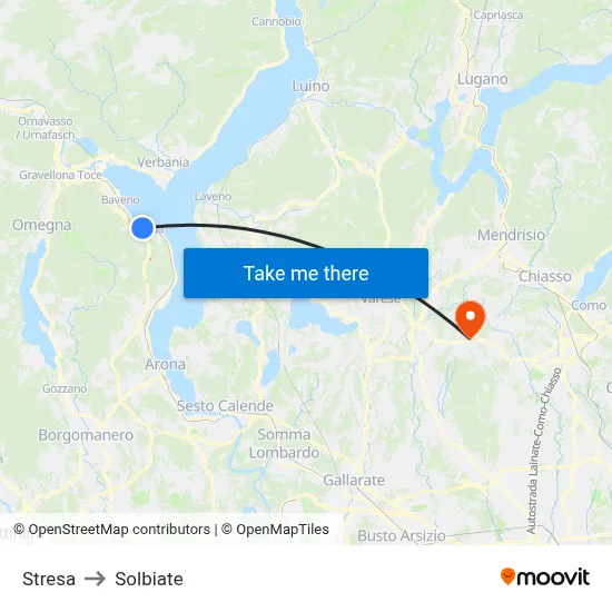 Stresa to Solbiate map