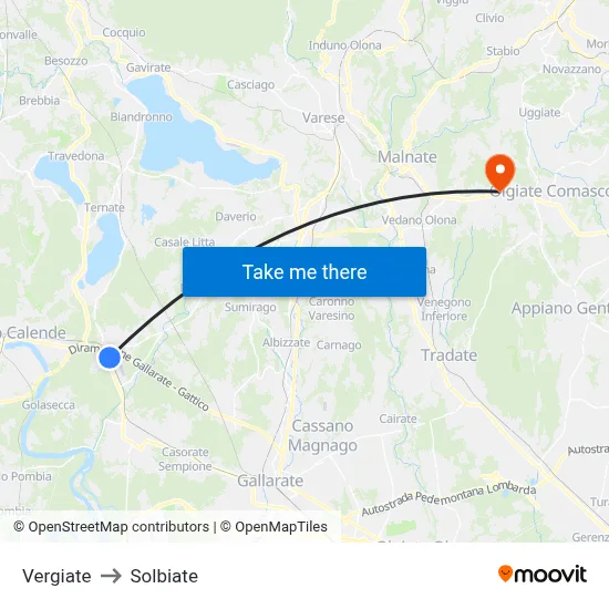 Vergiate to Solbiate map