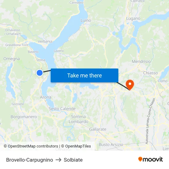 Brovello-Carpugnino to Solbiate map