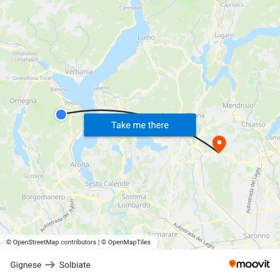 Gignese to Solbiate map