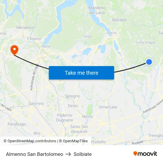 Almenno San Bartolomeo to Solbiate map