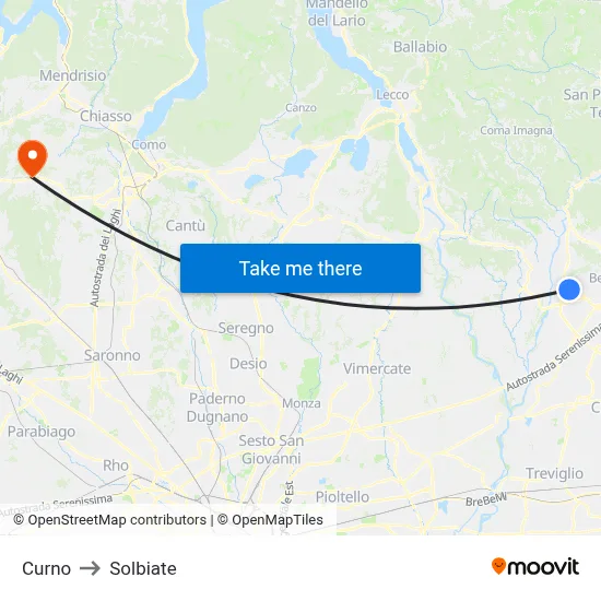 Curno to Solbiate map