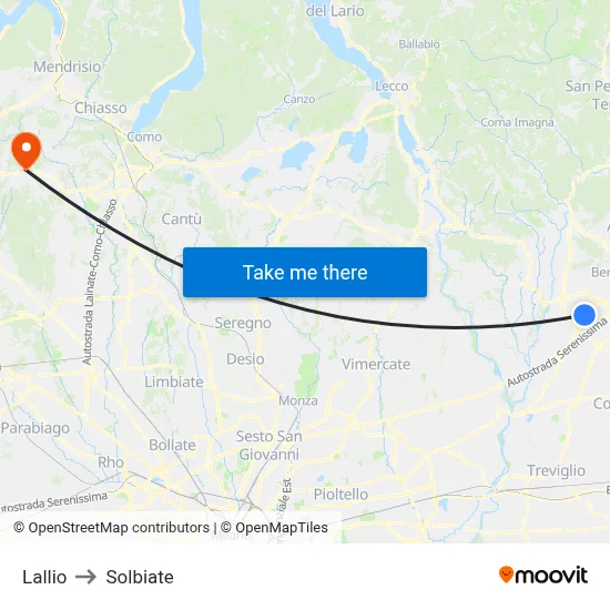 Lallio to Solbiate map