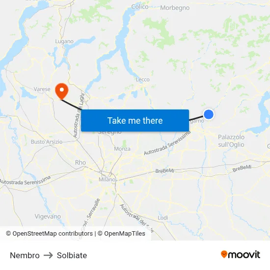 Nembro to Solbiate map