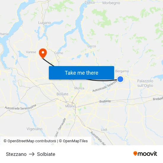 Stezzano to Solbiate map