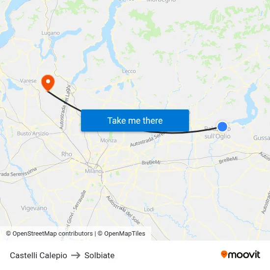 Castelli Calepio to Solbiate map