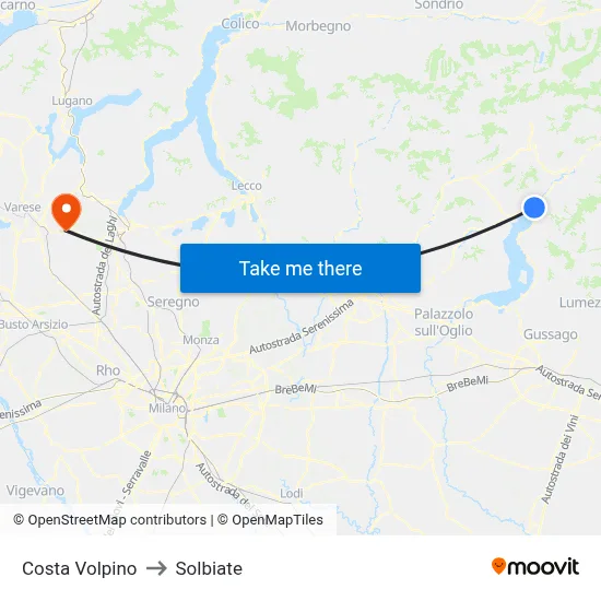 Costa Volpino to Solbiate map