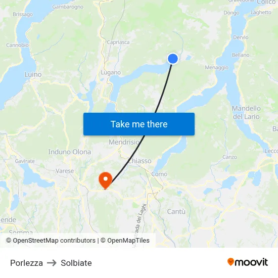 Porlezza to Solbiate map