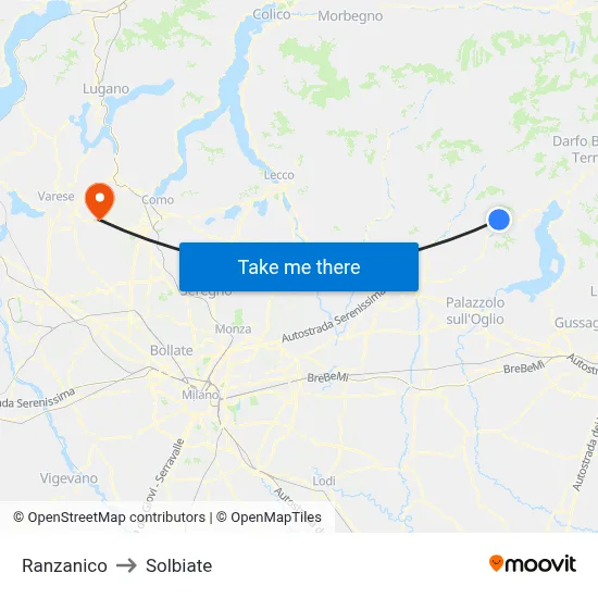 Ranzanico to Solbiate map