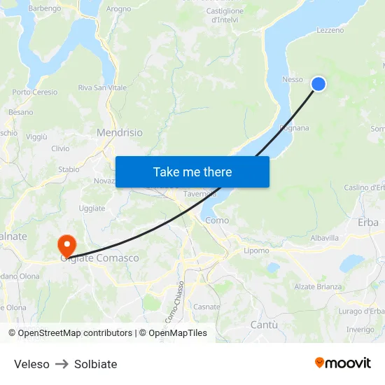 Veleso to Solbiate map