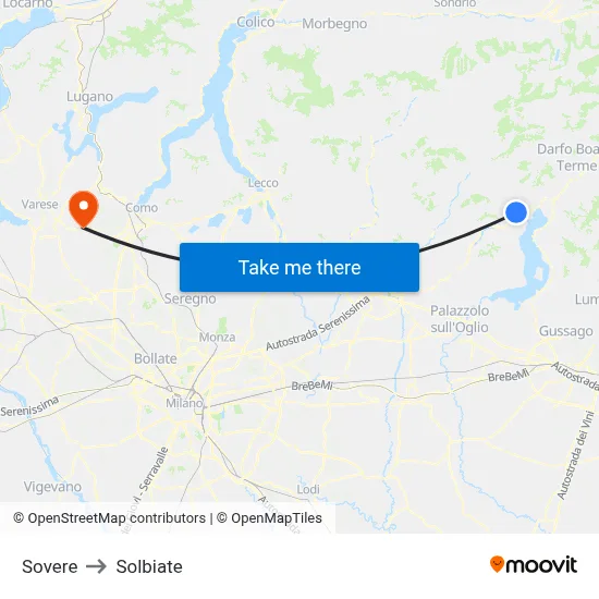 Sovere to Solbiate map