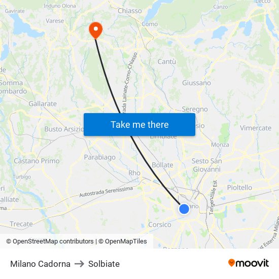 Milano Cadorna to Solbiate map