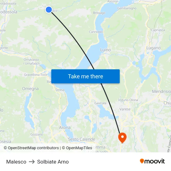 Malesco to Solbiate Arno map