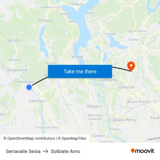 Serravalle Sesia to Solbiate Arno map