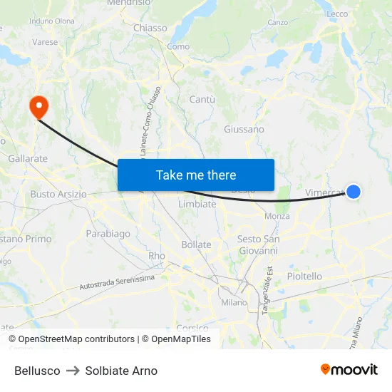 Bellusco to Solbiate Arno map