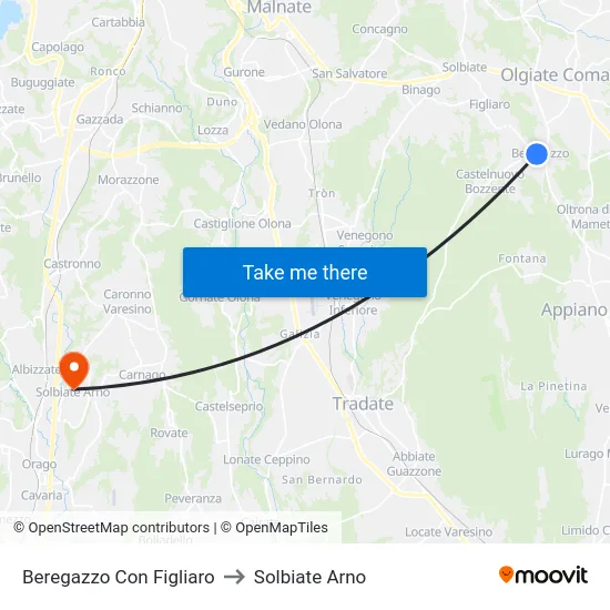 Beregazzo Con Figliaro to Solbiate Arno map