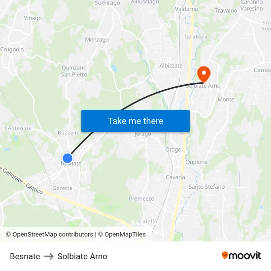 Besnate to Solbiate Arno map