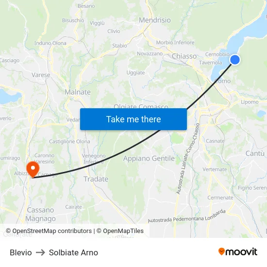 Blevio to Solbiate Arno map