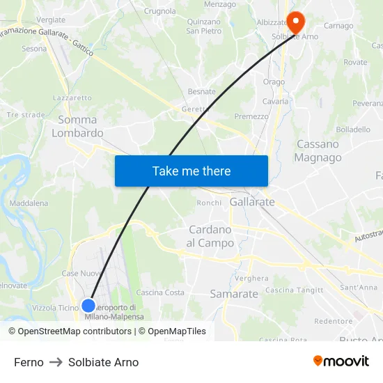 Ferno to Solbiate Arno map