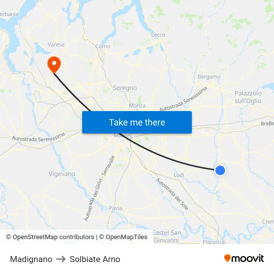 Madignano to Solbiate Arno map