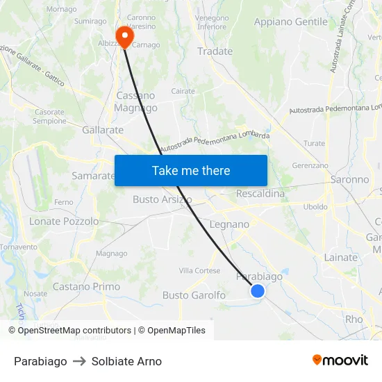 Parabiago to Solbiate Arno map