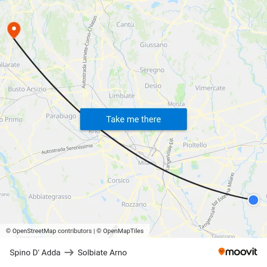 Spino D' Adda to Solbiate Arno map