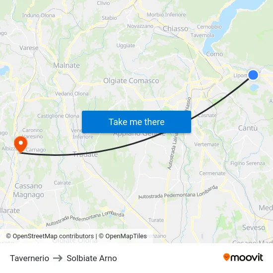 Tavernerio to Solbiate Arno map