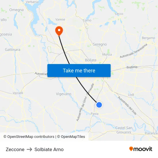 Zeccone to Solbiate Arno map