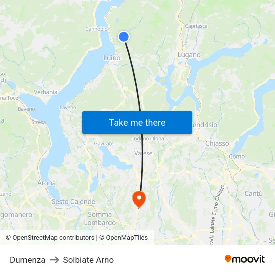 Dumenza to Solbiate Arno map