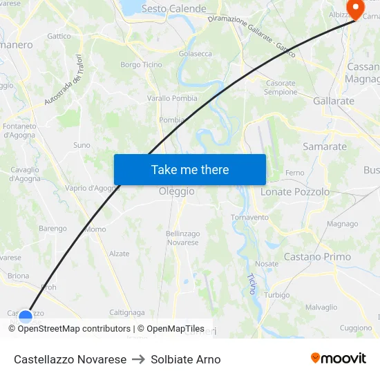 Castellazzo Novarese to Solbiate Arno map