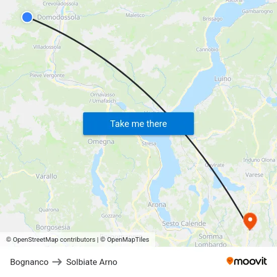 Bognanco to Solbiate Arno map
