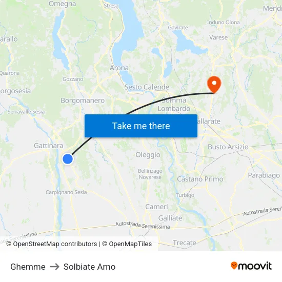Ghemme to Solbiate Arno map