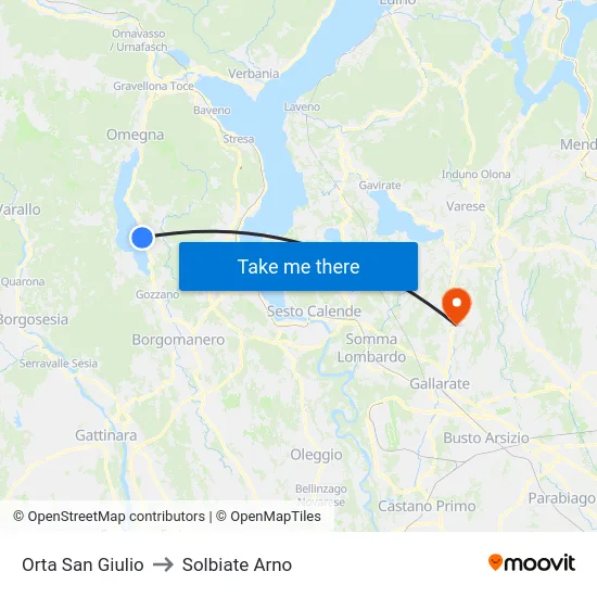 Orta San Giulio to Solbiate Arno map