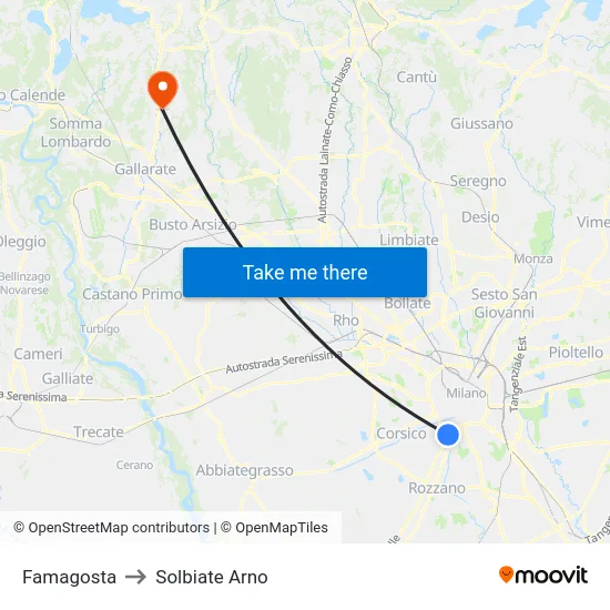 Famagosta to Solbiate Arno map