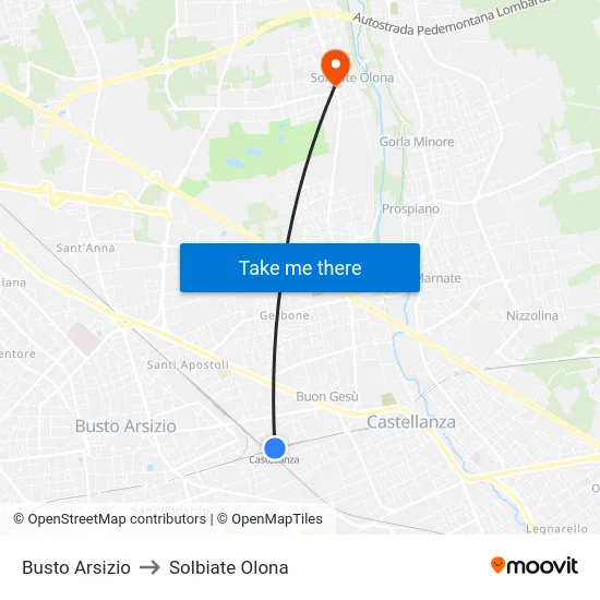 Busto Arsizio to Solbiate Olona map