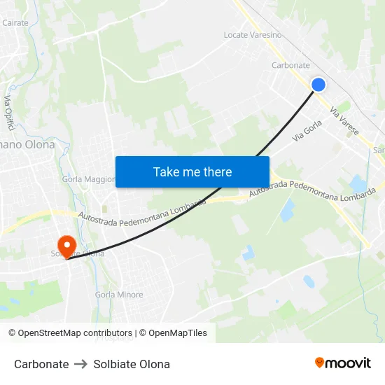 Carbonate to Solbiate Olona map