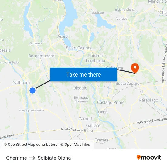 Ghemme to Solbiate Olona map