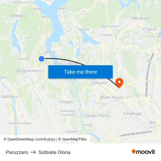 Paruzzaro to Solbiate Olona map