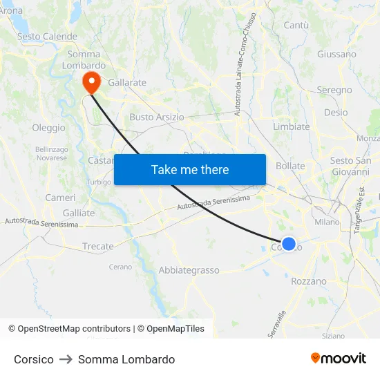 Corsico to Somma Lombardo map