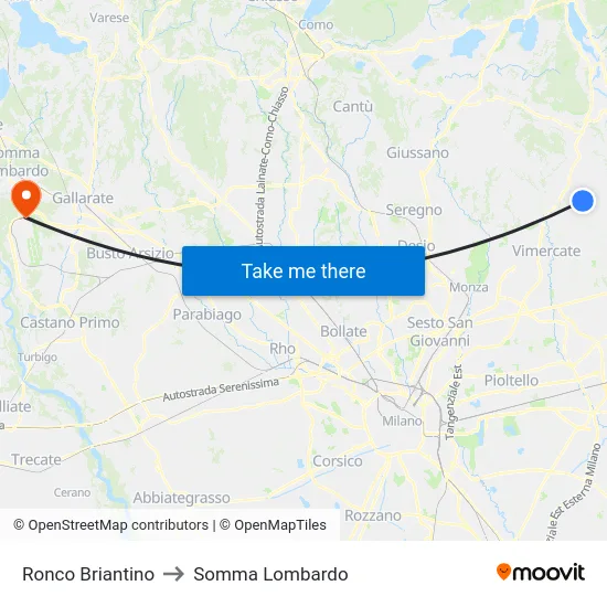 Ronco Briantino to Somma Lombardo map