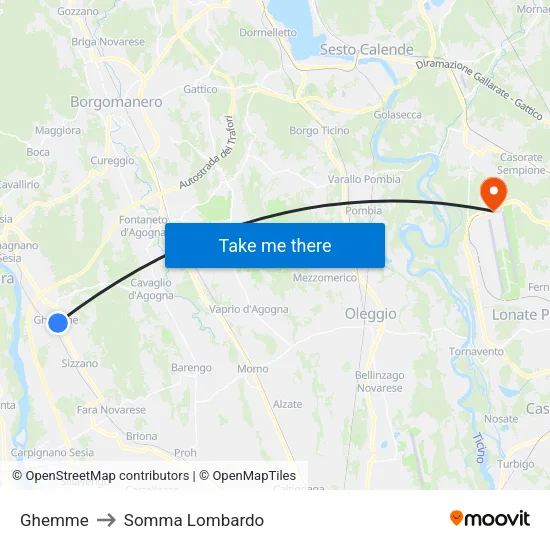 Ghemme to Somma Lombardo map